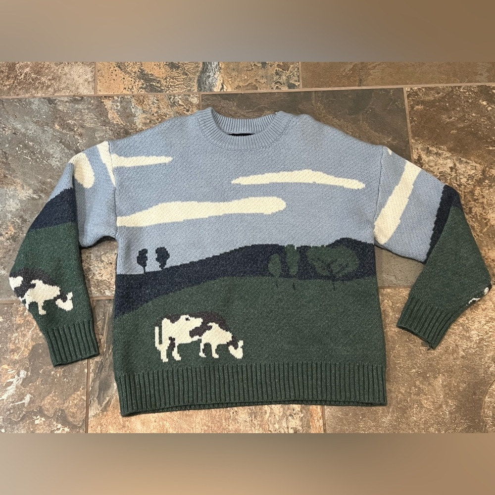 AOP VAMTAC COW PASTURE COTTAGE CORE GRANDPA SWEATER SIZE SMALL
